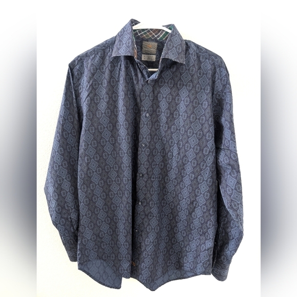 Thomas Dean Other - Thomas Dean Flip Cuff Dress Shirt Medium Blue Cotton Paisley Long Sleeve